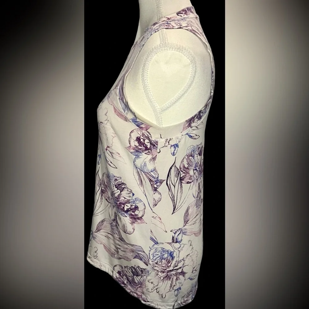 Calia by Carrie Underwood Purple Floral High Neck Sleeveless Tank Top Size Small